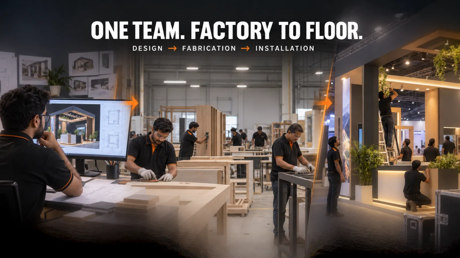KaamKraft team managing exhibition stall design, in-house fabrication and installation