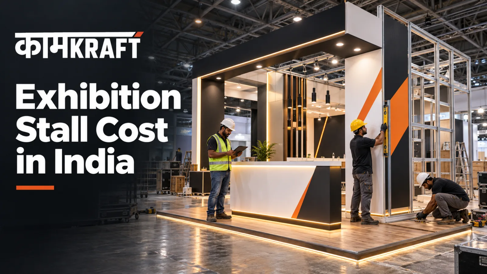 Exhibition stall design cost in India illustrated with a KaamKraft custom stall and its main build elements